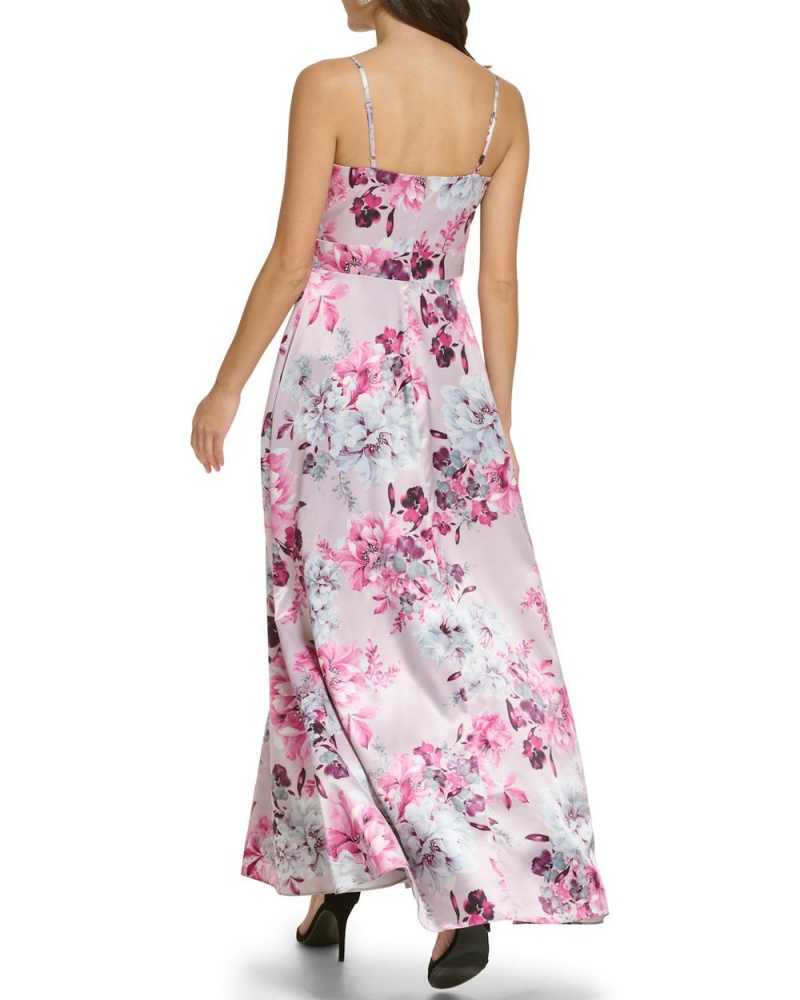 Vestido Largo Vince Camuto Floral Print Satin Gown Mujer Fucsia Rosas | 978-LOYGIA