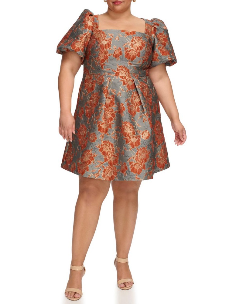 Vestido Largo Vince Camuto Jacquard Square-Neck Fit-And-Flare (Plus Size) Mujer Gris | 634-ZKYJBH