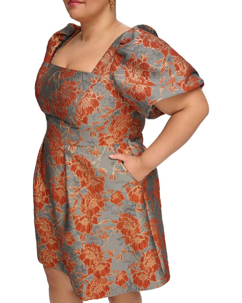 Vestido Largo Vince Camuto Jacquard Square-Neck Fit-And-Flare (Plus Size) Mujer Gris | 634-ZKYJBH