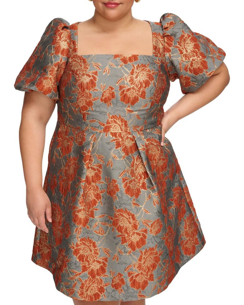 Vestido Largo Vince Camuto Jacquard Square-Neck Fit-And-Flare (Plus Size) Mujer Gris | 634-ZKYJBH