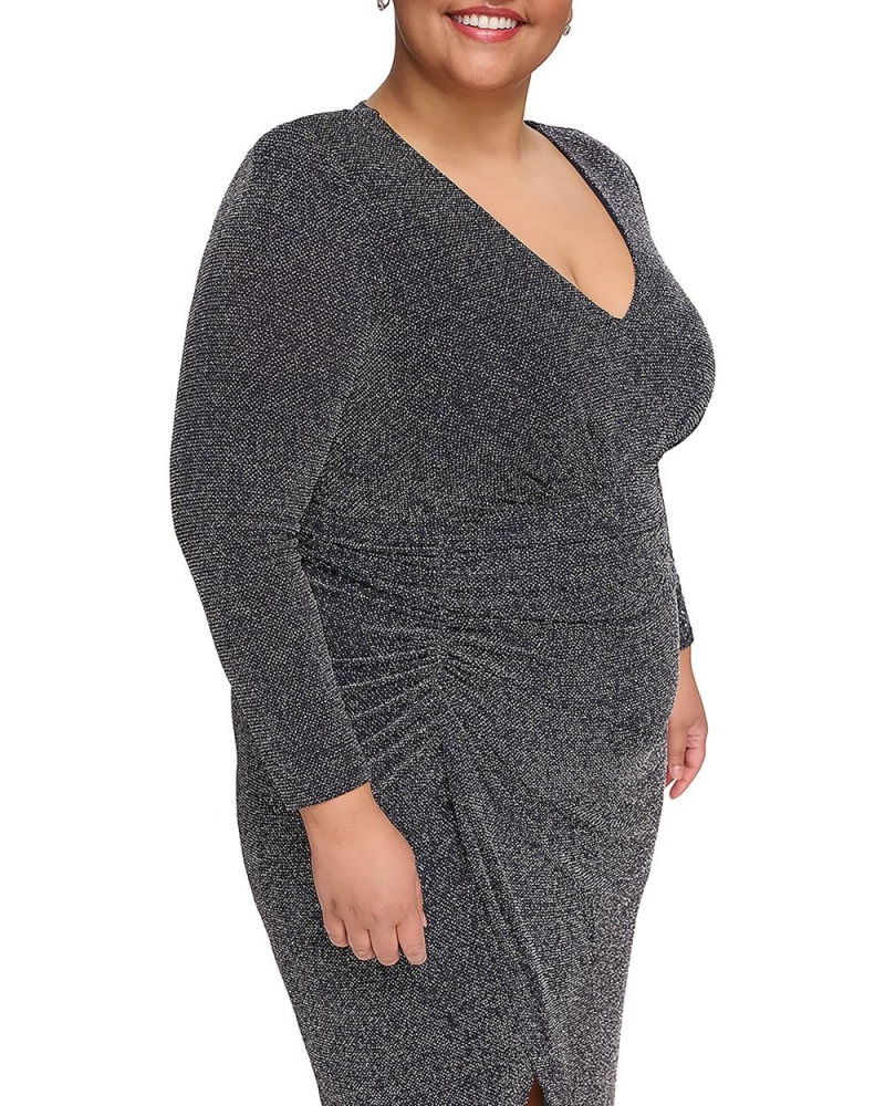 Vestido Largo Vince Camuto Metallic-Glitter V-Neck (Plus Size) Mujer Azul Marino | 316-UASGWQ