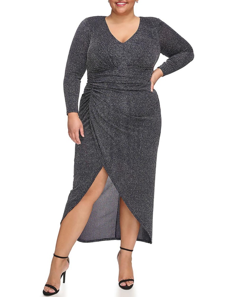 Vestido Largo Vince Camuto Metallic-Glitter V-Neck (Plus Size) Mujer Azul Marino | 316-UASGWQ