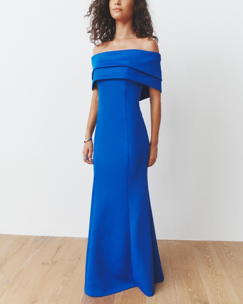 Vestido Largo Vince Camuto Off-The-Shoulder Gown Mujer Azules | 128-EVBCLK