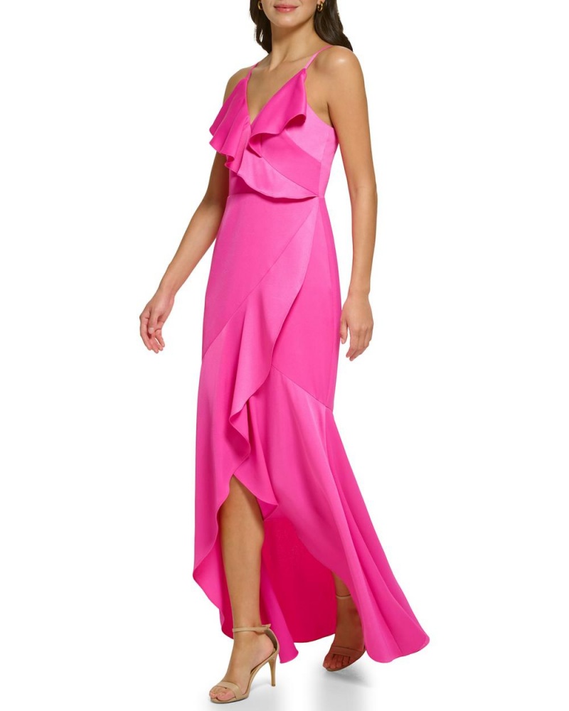 Vestido Largo Vince Camuto Ruffled Asymmetrical Gown Mujer Fucsia Rosas | 621-VSMFHO