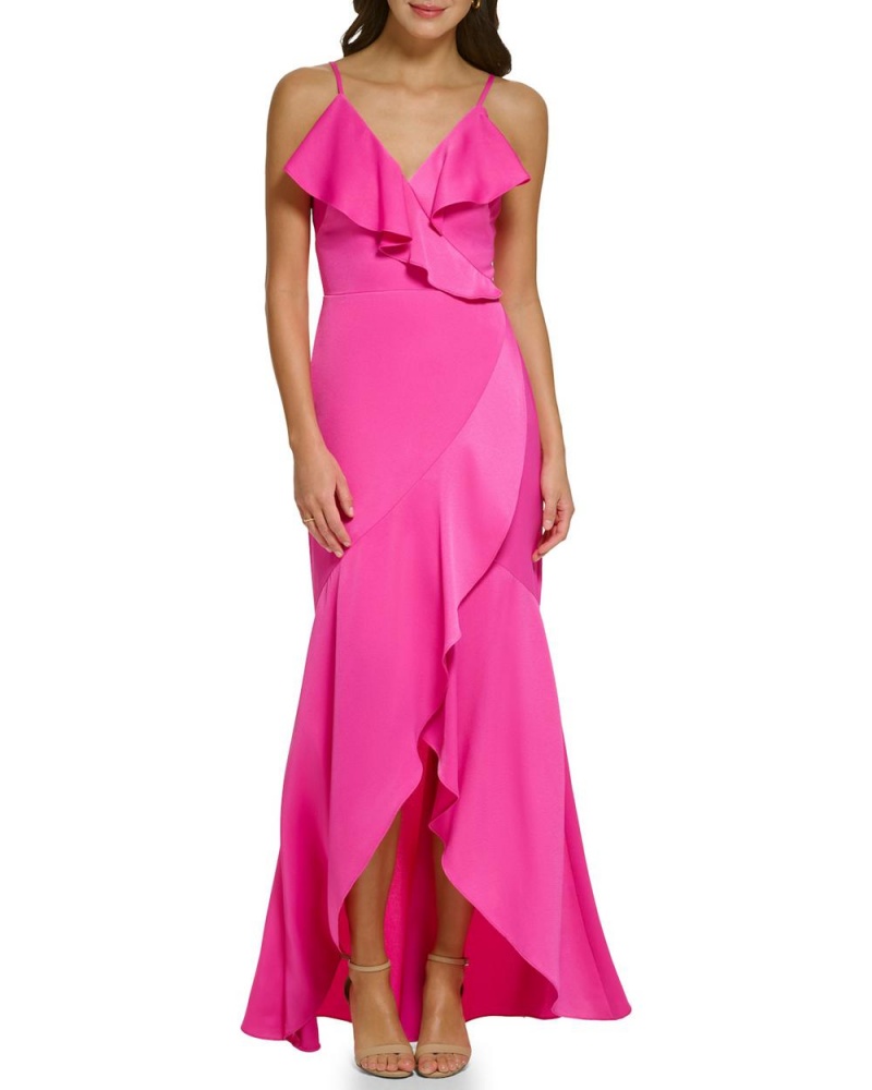 Vestido Largo Vince Camuto Ruffled Asymmetrical Gown Mujer Fucsia Rosas | 621-VSMFHO