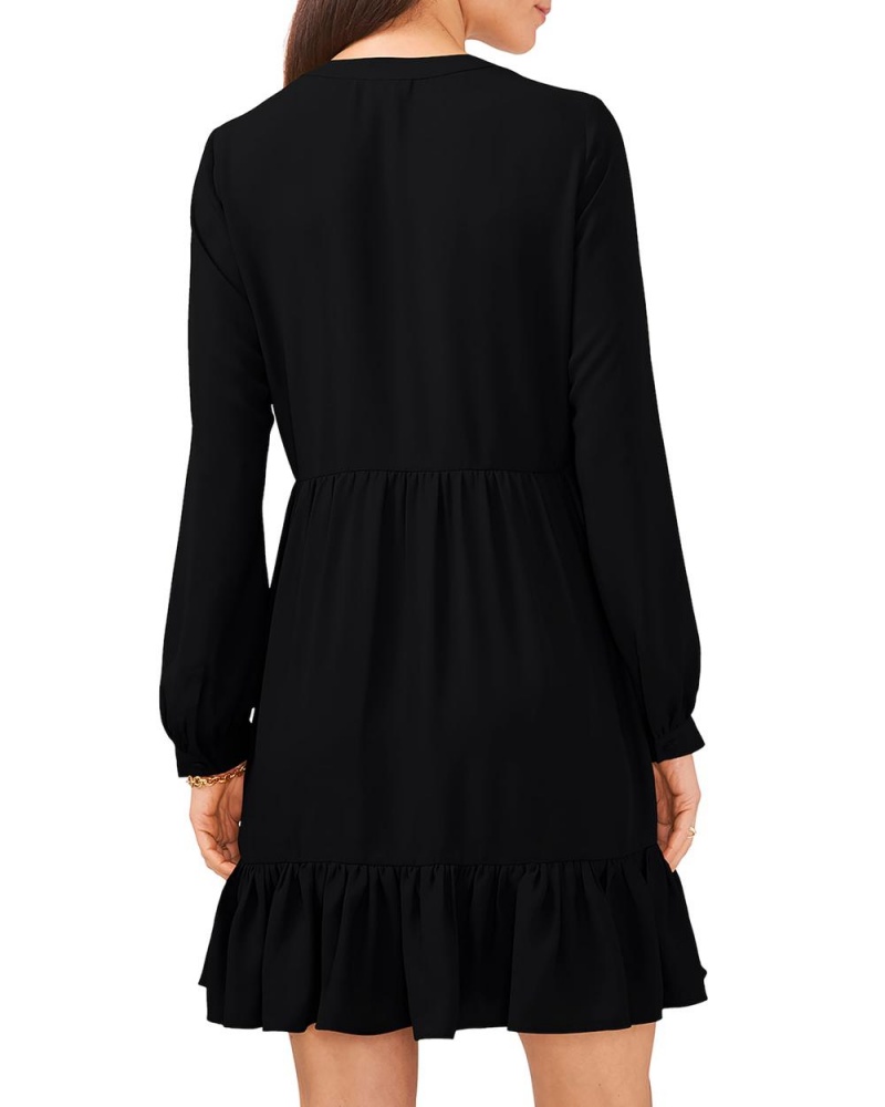 Vestido Largo Vince Camuto Ruffled Long-Sleeve Mujer Negras | 432-MQBCLZ