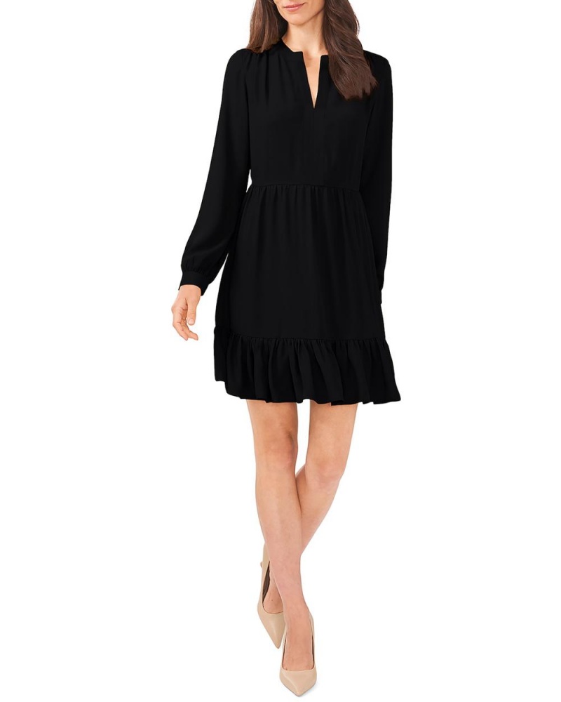 Vestido Largo Vince Camuto Ruffled Long-Sleeve Mujer Negras | 432-MQBCLZ