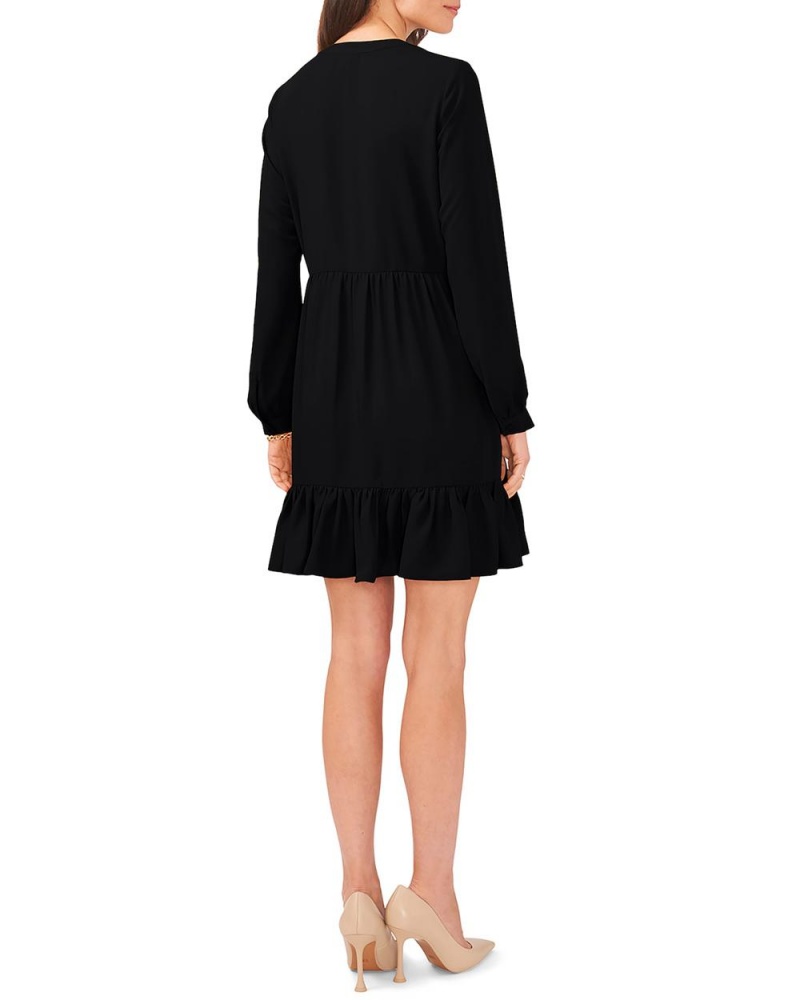 Vestido Largo Vince Camuto Ruffled Long-Sleeve Mujer Negras | 432-MQBCLZ