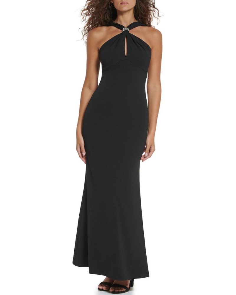 Vestido Largo Vince Camuto Scarf-Detail Halter Gown Mujer Negras | 263-CFXQYU