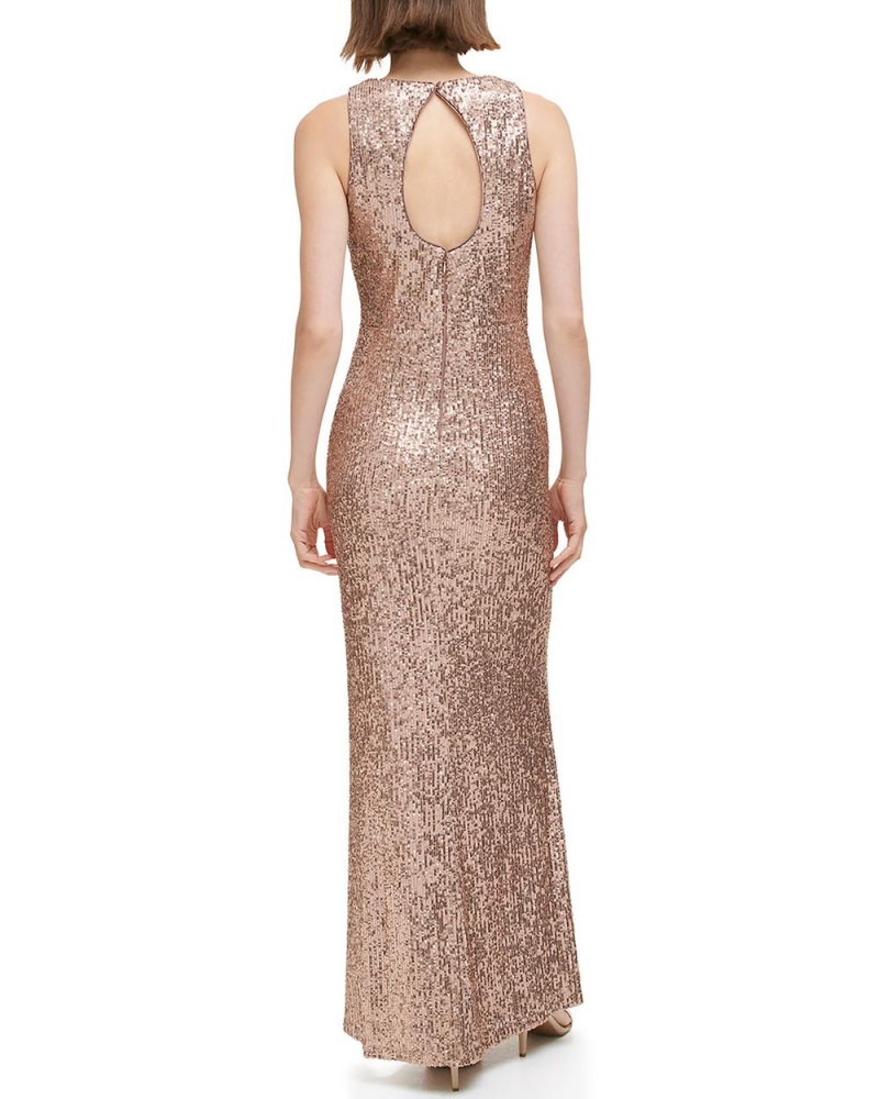 Vestido Largo Vince Camuto Sequined Side-Twist Gown Mujer Kaki | 410-OXKAUT