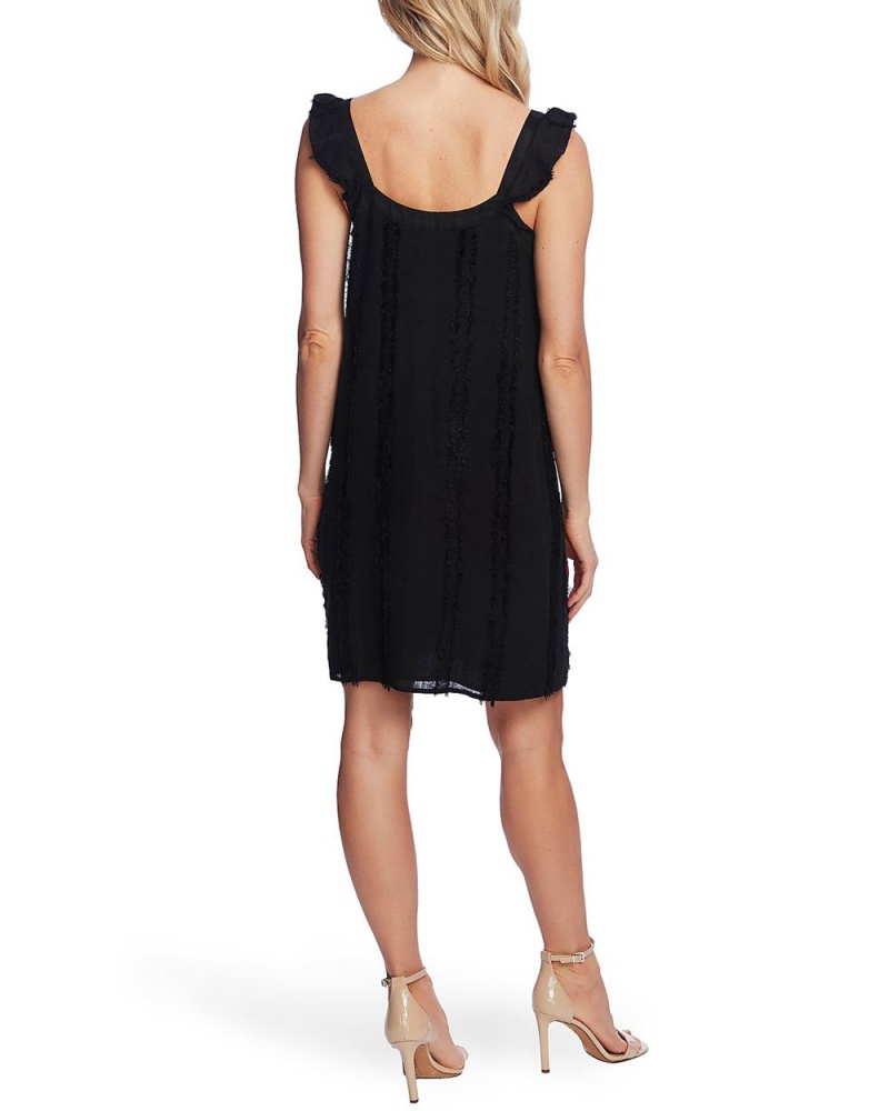 Vestido Vince Camuto Eyelash-Lace Ruffled Linen Mujer Negras | 026-DOCBYZ