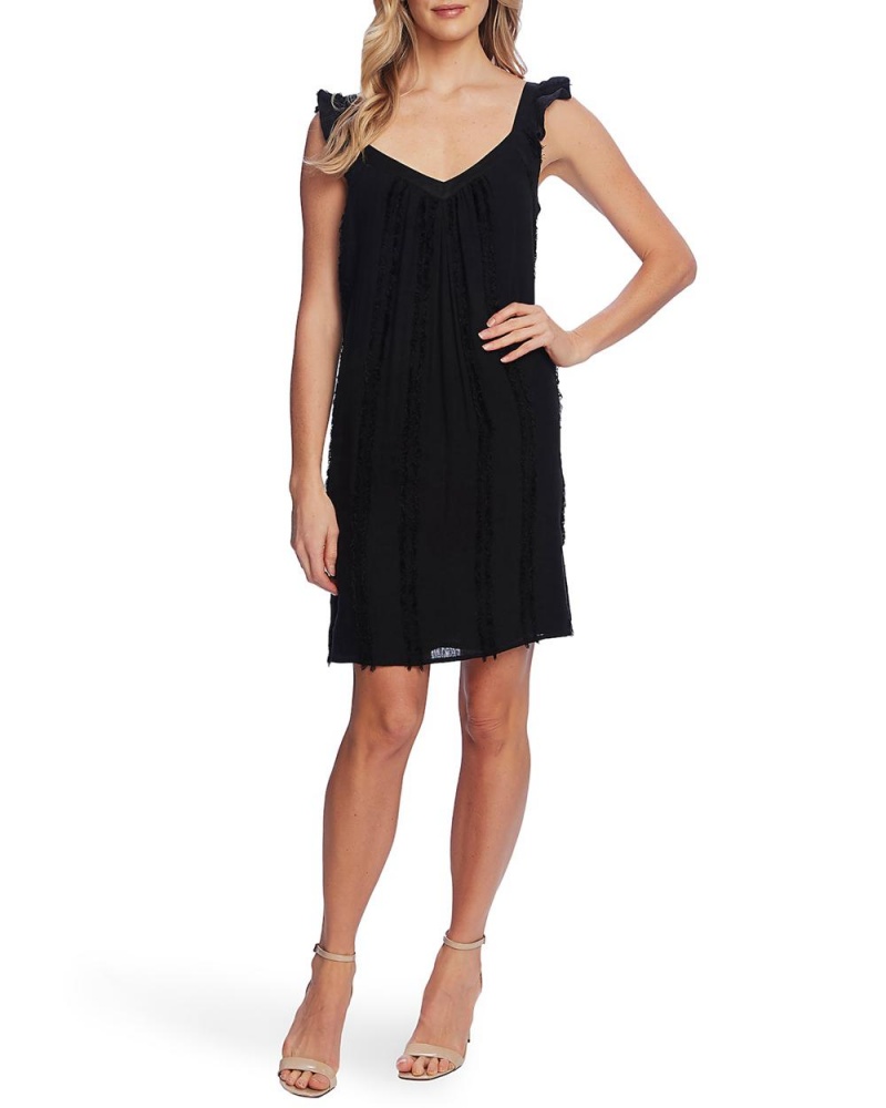 Vestido Vince Camuto Eyelash-Lace Ruffled Linen Mujer Negras | 026-DOCBYZ