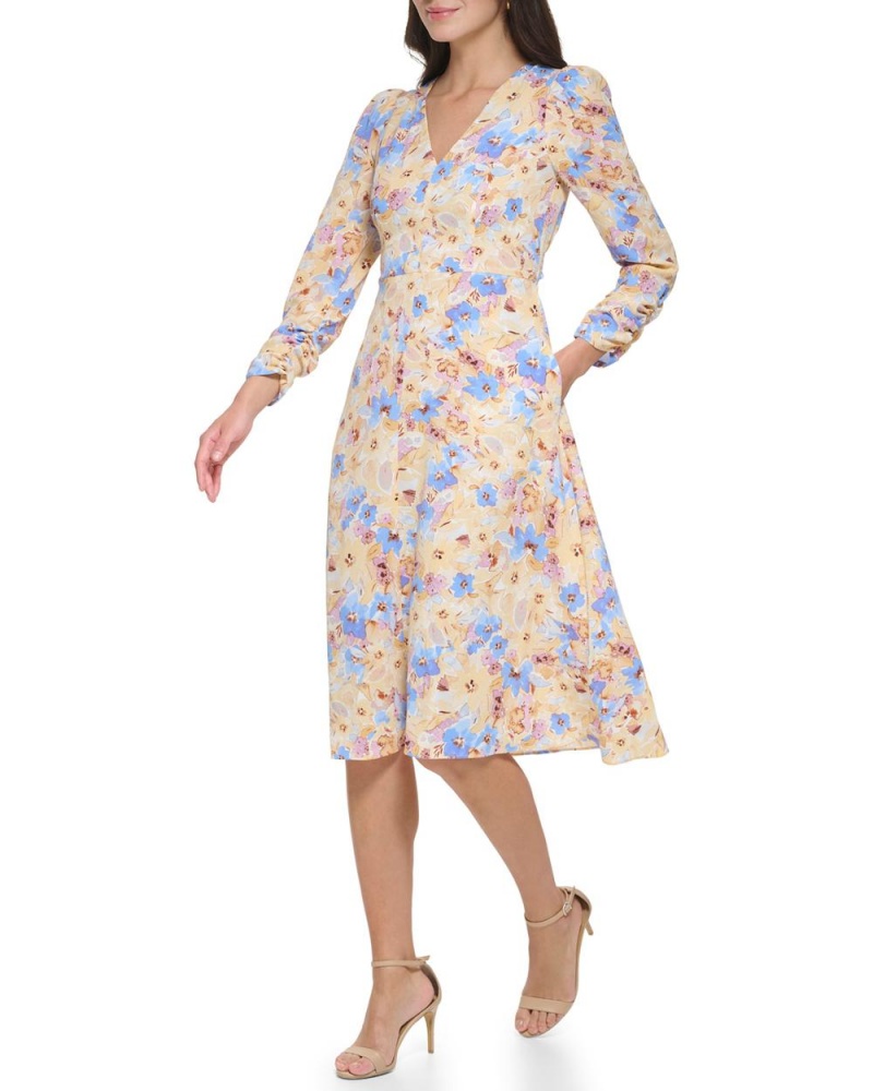 Vestido Vince Camuto Floral-Print Cutout Mujer Azules | 248-KEXOQA