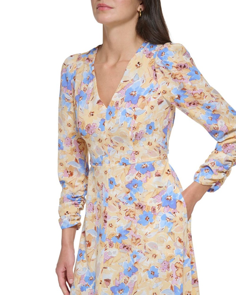 Vestido Vince Camuto Floral-Print Cutout Mujer Azules | 248-KEXOQA