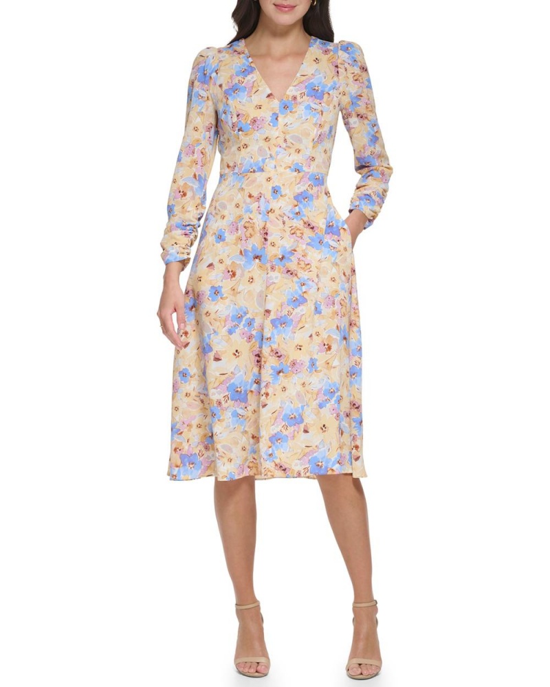 Vestido Vince Camuto Floral-Print Cutout Mujer Azules | 248-KEXOQA