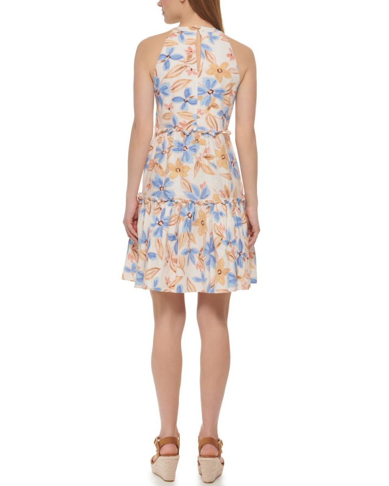 Vestido Vince Camuto Floral-Print Trapeze Mujer Azules | 925-KYUOEF