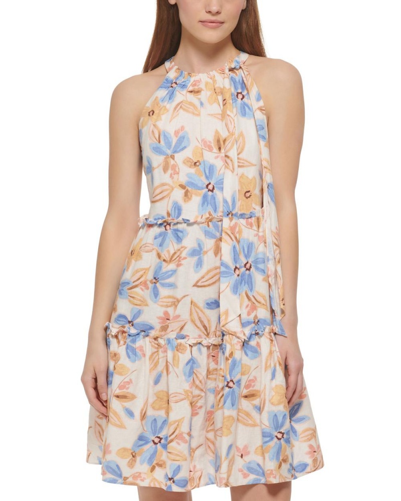 Vestido Vince Camuto Floral-Print Trapeze Mujer Azules | 925-KYUOEF