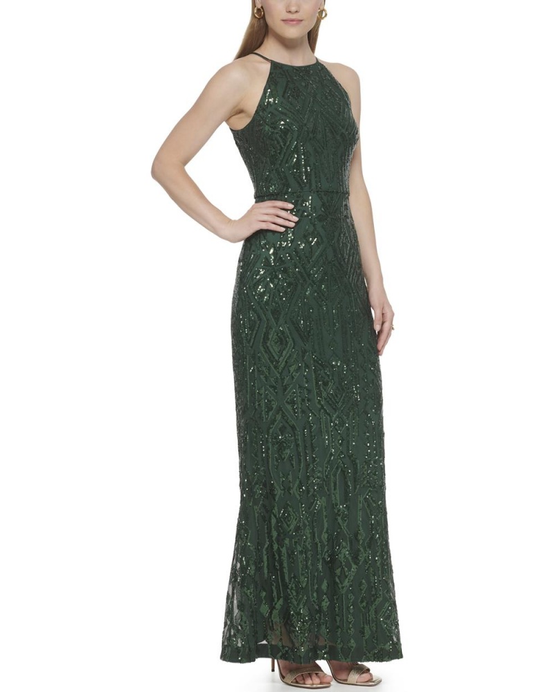 Vestido Vince Camuto Sequined Halter-Neck Mujer Verde | 436-OMJYUL