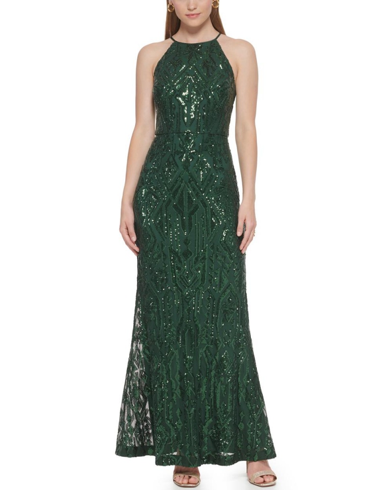 Vestido Vince Camuto Sequined Halter-Neck Mujer Verde | 436-OMJYUL