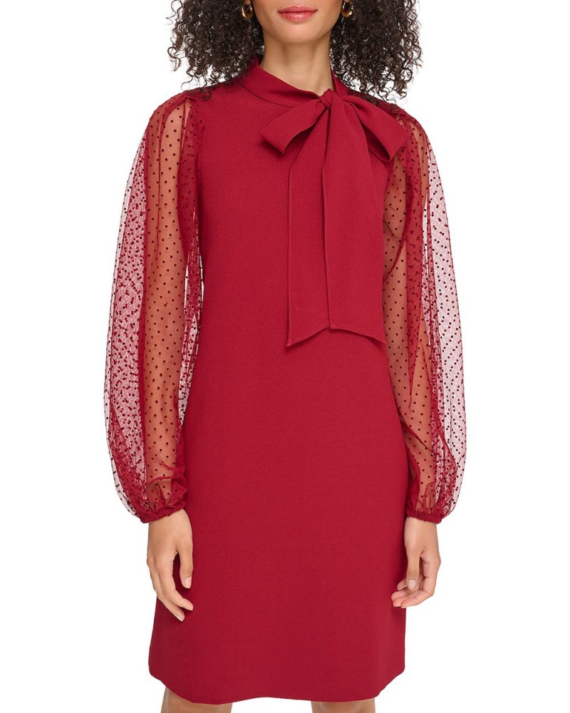 Vestido Vince Camuto Sheer-Sleeve Bow-Detail Mujer Rojas | 284-YNEIVO