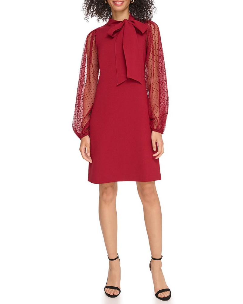 Vestido Vince Camuto Sheer-Sleeve Bow-Detail Mujer Rojas | 284-YNEIVO