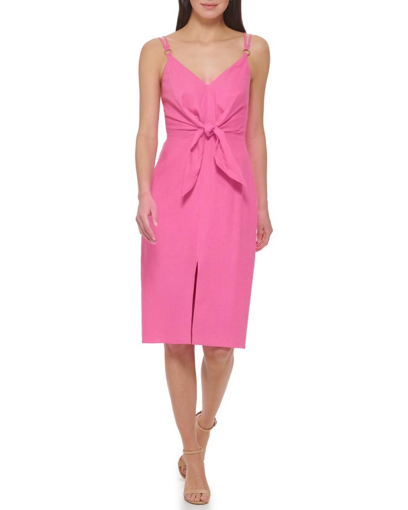 Vestido Vince Camuto Smocked Tie-Front Mujer Fucsia Rosas | 390-KTRNGJ