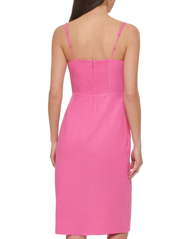 Vestido Vince Camuto Smocked Tie-Front Mujer Fucsia Rosas | 390-KTRNGJ