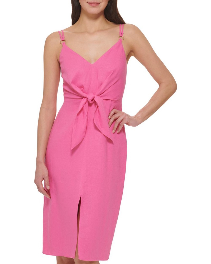 Vestido Vince Camuto Smocked Tie-Front Mujer Fucsia Rosas | 390-KTRNGJ